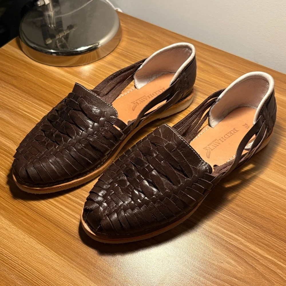 Redhawk Brown Leather Huaraches Sandals, Womens 7.5 - Picture 1 of 4